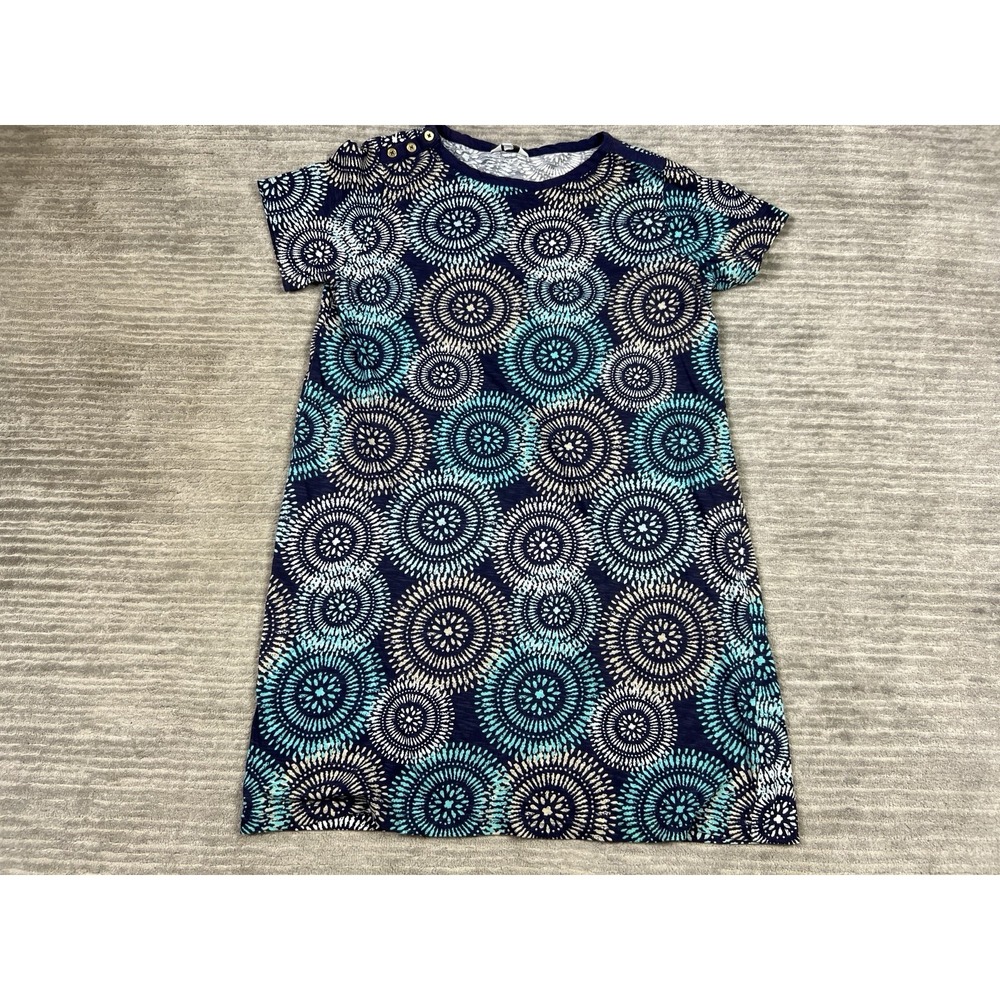 Coral Bay Dress Womens Large Blue Short Sleeve Knee Length 100% Cotton